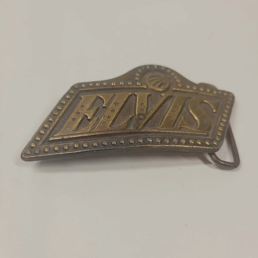 Vintage Brass Elvis Belt Buckle 1970s